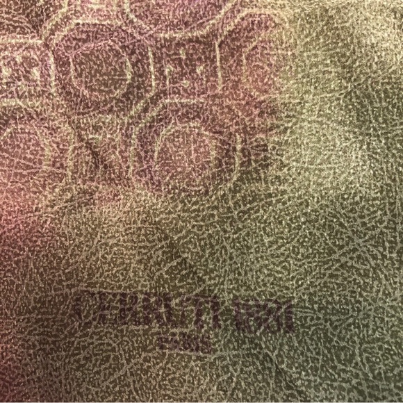 CURRUTI 1881 Paris Scarf Geometric Shape Mauve Green Sarong Silky Square 54x54 - Picture 3 of 14